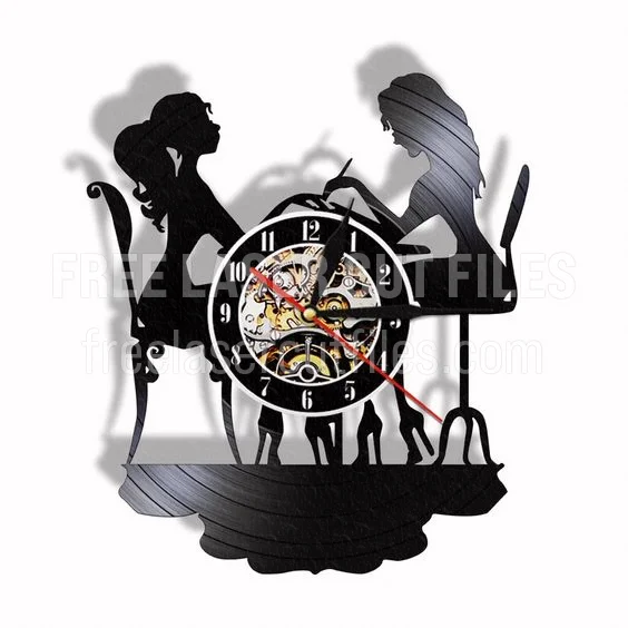 Laser-cut vinyl record clock for nail salon or beauty shop decor
