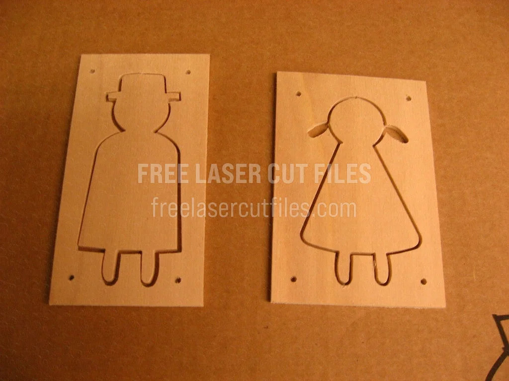 Cute Male & Female Laser Cut Door Signs — Restroom Tags