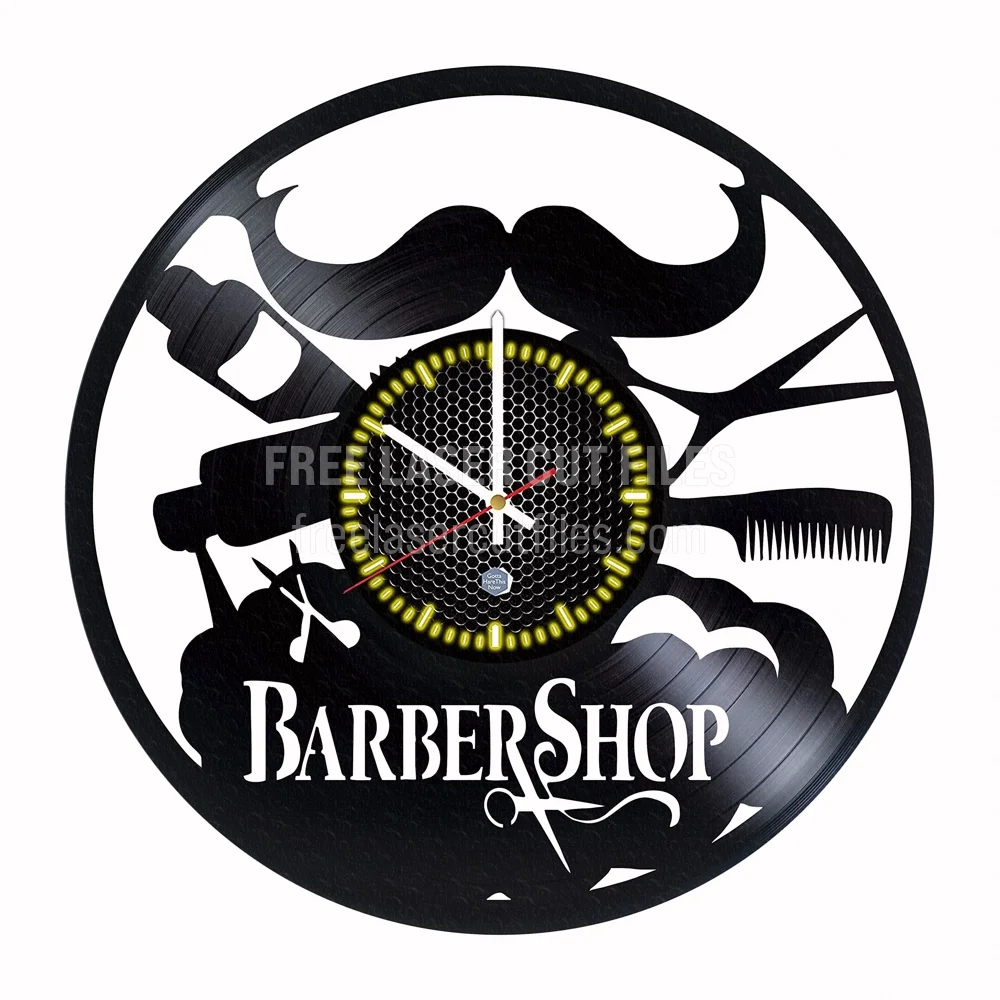 Laser Cut Wall Clock Made from Vinyl Record — Barber Shop Vintage Look