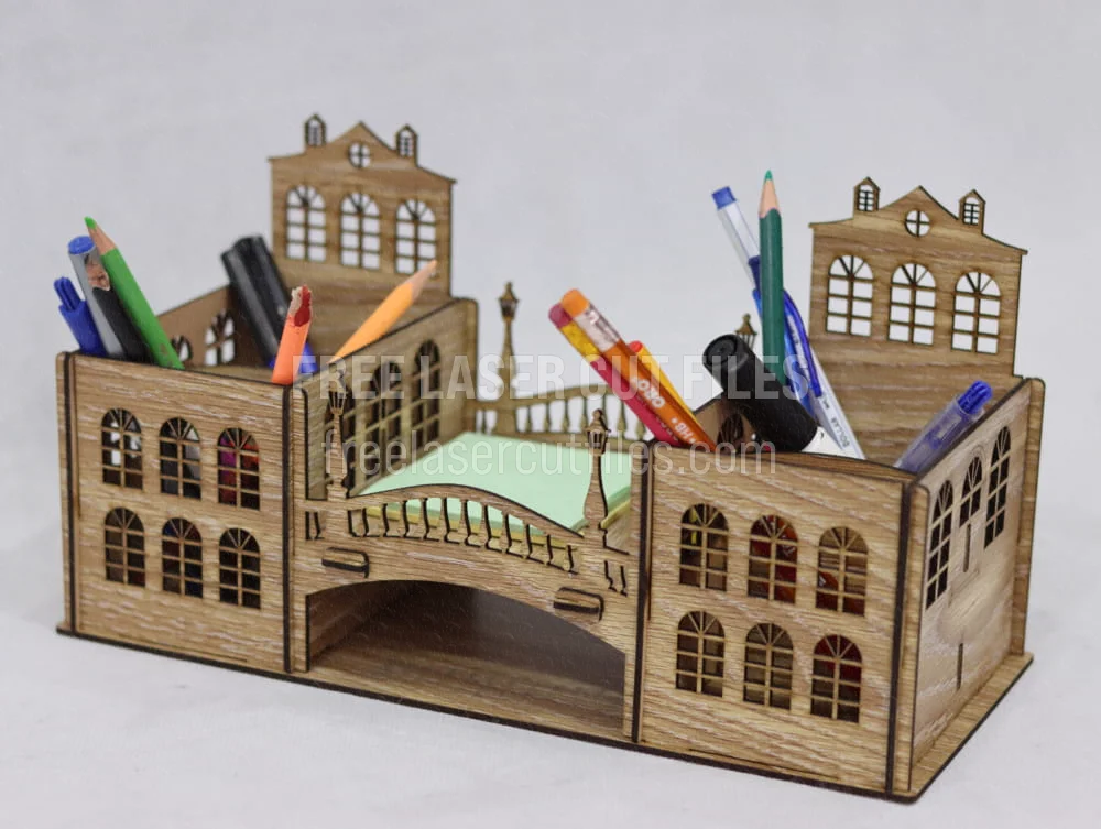 Laser Cut Vintage Pen & Pencil Desk Organizer - Retro Vector Free