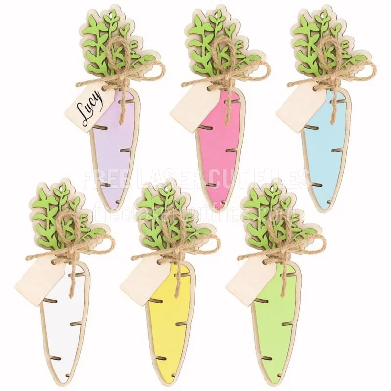 Laser Cut Rustic Wooden Carrot Name Tags for Easter Baskets