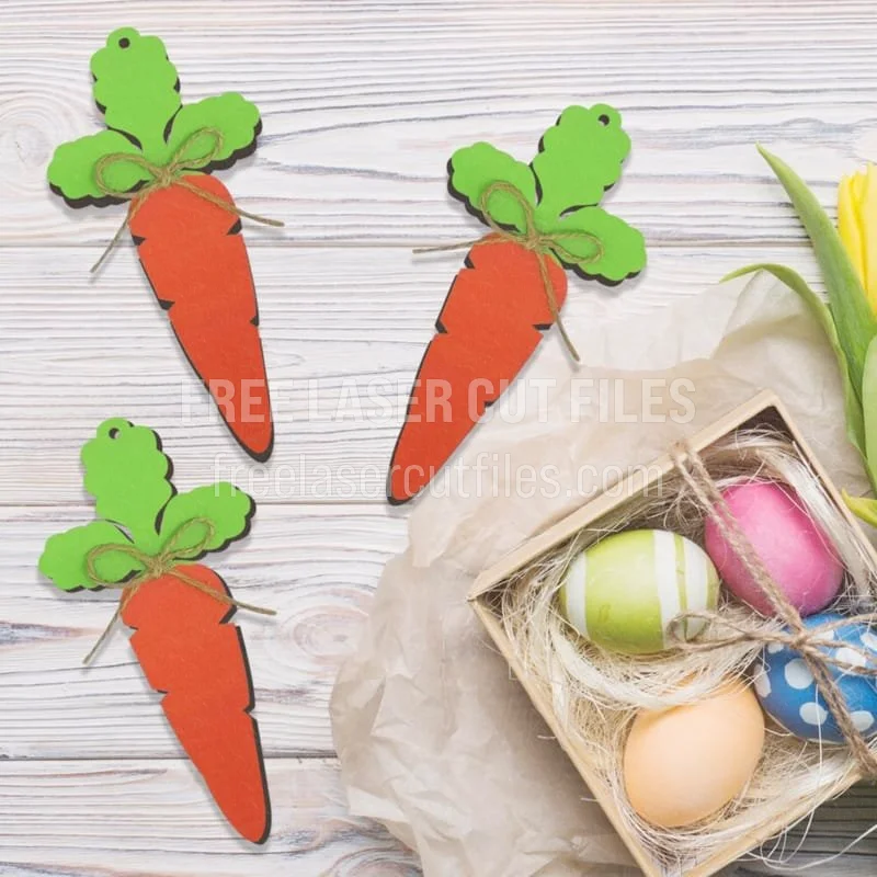 Laser-cut Wooden Carrot Name Tags for Easter Baskets