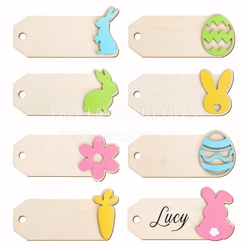 Wooden Laser-Cut Name Tags for Easter Baskets — Bunny, Egg & Carrot