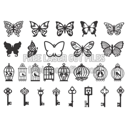 Butterfly, Bird Cage and Key Laser Cut Earrings Set