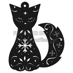 Christmas Cat Ornament Laser Cut File, Ready to Cut