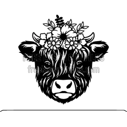 Floral Crown Highland Cow Head Laser Cut File