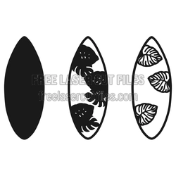Surfboard Layered Cut File with Tropical Leaf Detail