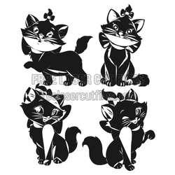 Cute Cartoon Cat Character Set for Laser Cutting