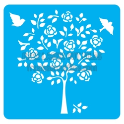 Floral Tree Stencil with Birds - Laser Ready Design