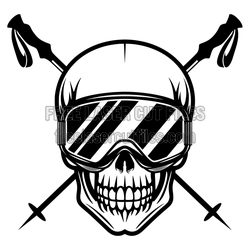Ski Skull with Goggles and Poles Laser Cut Design