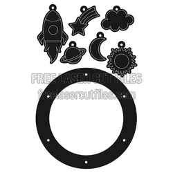 Baby Mobile Laser Cut File with Rocket, Moon & Stars