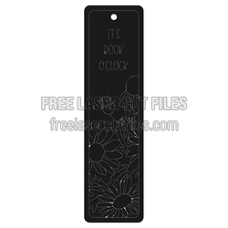 Floral Bookmark Laser Cut File with 'It's Book O'Clock'