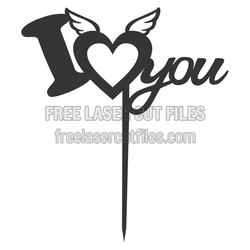 Love You Cake Topper with Heart and Wings