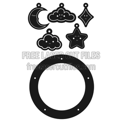 Baby Mobile Laser Cut Template with Moon, Clouds & Star