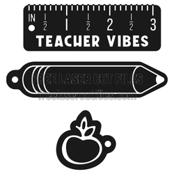 Teacher Vibes Pencil Keychain with Apple Charm, Ready to Cut