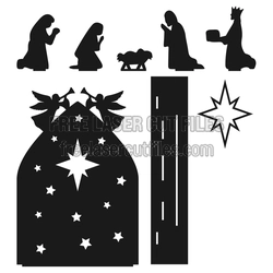 Nativity Scene Laser Cut Ornament with Star Detail