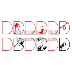 Decorative Split Letter D Monogram Set, Laser Ready