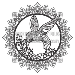 Hummingbird Mandala Laser Cut File, Floral Circle Decor