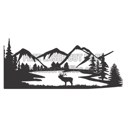 Mountain Lake Deer Scene Laser Cut Wall Art Design