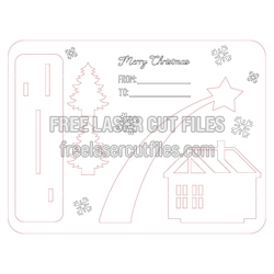 Christmas Wooden Card Laser Cut Template with Holiday Scene
