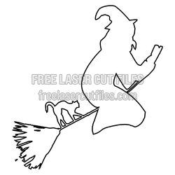 Halloween Witch Silhouette with Cat and Broom, Laser Ready