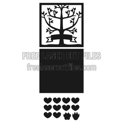 Family Tree Laser Cut Frame with Hearts and Name Banner