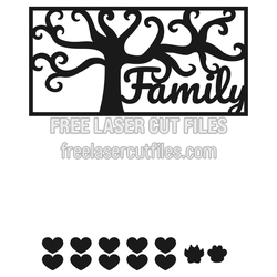 Family Tree Laser Cut Frame with Hearts, Ready to Cut