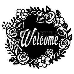 Floral Welcome Sign Circle Design for Laser Cutting
