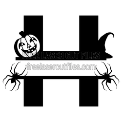 Halloween Split Letter H with Pumpkin and Spiders