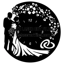 Wedding Couple Floral Wall Clock Laser Cut File