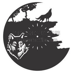 Wolf and Forest Wall Clock Laser Cut File