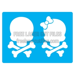 Cute Skull Couple Stencil Design for Laser Cutting