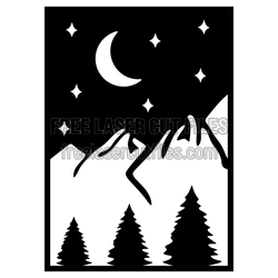 Moon and Mountain Scene Laser Cut Wall Decor Template
