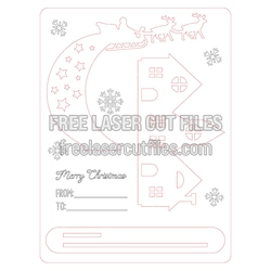 Christmas Wooden Card with Sleigh and House, Ready to Cut