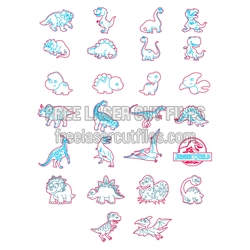 Cute Dinosaur Character Set Laser Cut File, Ready to Cut