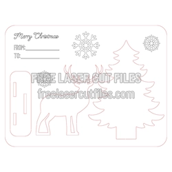 Christmas Wooden Card Template with Deer and Tree
