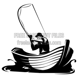 Fisherman in Boat Fishing Clipart Laser Cut Design