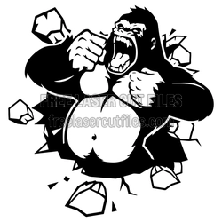 Angry Gorilla Breaking Through Wall Laser Cut File