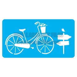 Bike Stencil Design with Signpost and Bird Cut File