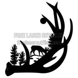 Deer Antler Scene Art Laser Cut File, Free DXF Template
