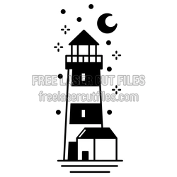 Lighthouse and Moon Laser Cut File, Free Clipart Design