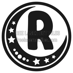 Moon Letter "R" Key Ring Design, Laser Ready File