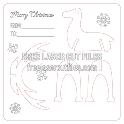 Christmas Wooden Card with Reindeer Laser Cut Template