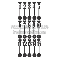 Heart Top Table Number Set 1-15 for Laser Cutting
