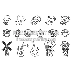 Baby Farm Animal Set with Tractor, Ready to Cut