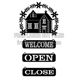 House Welcome Open Close Sign Set, Laser Cut Template