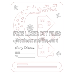 Christmas Wooden Card Laser Cut Template, Santa Sleigh Scene