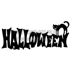 Halloween Cat Word Sign Laser Cut Template