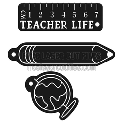 Teacher Life Keychain Set, Laser Cut Teacher Gift Template