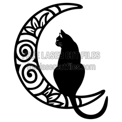 Cat on the Moon Laser Cut File, Decorative Night Scene